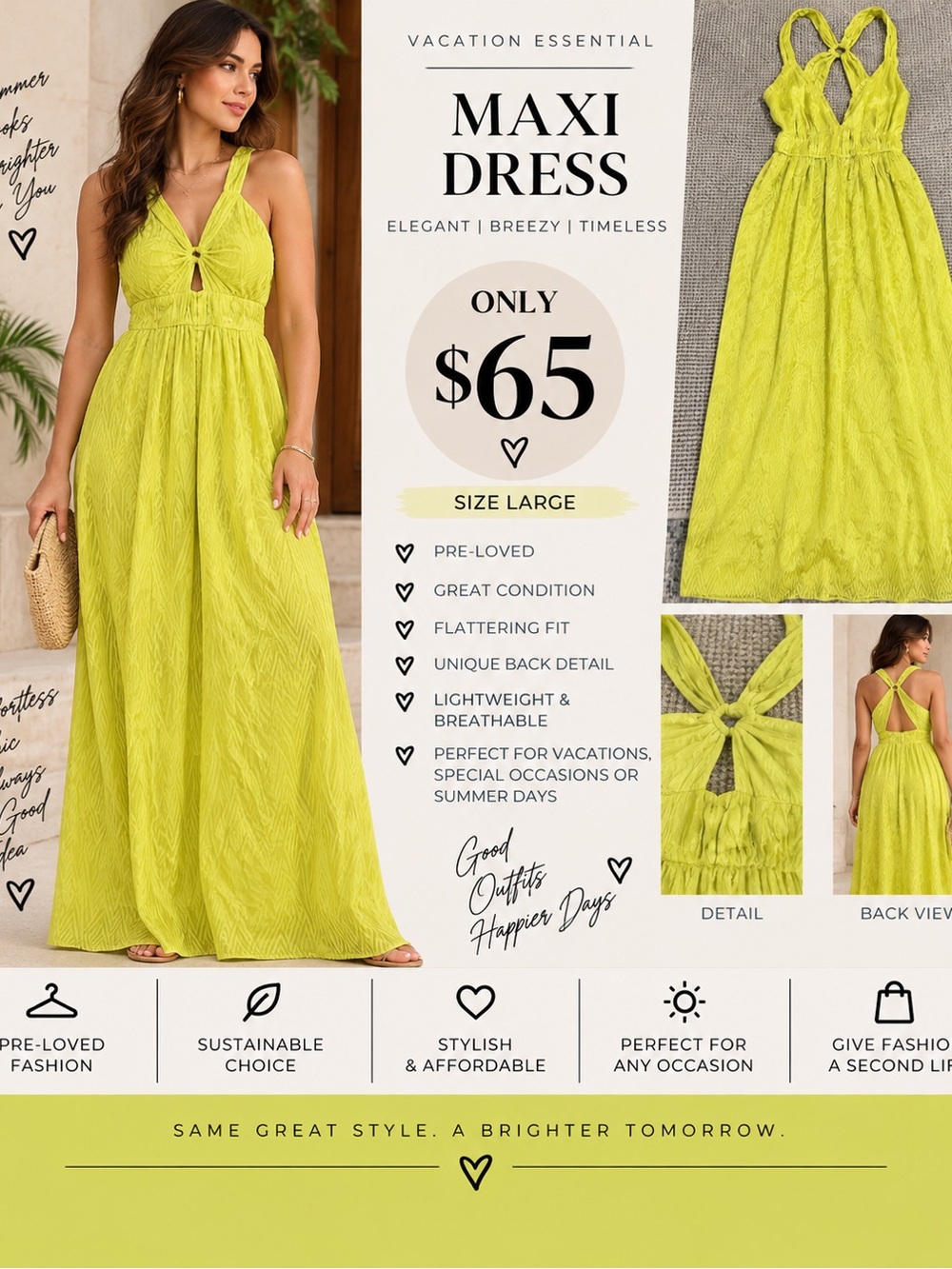 Zara Neon Lime Maxi Dress with Crisscross Back